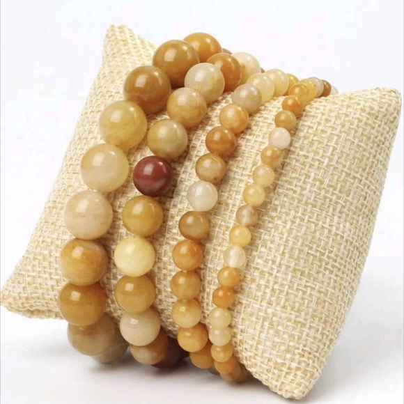 4 Jade Chakra Stone Bracelets Yellow Gold Boho Bracelet Set Gift for Mom - Picture 2 of 8